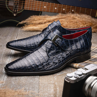 Marco Di Milano Rovigo Navy Exotic Crocodile Single Monk-Strap (MDM1126)-AmbrogioShoes