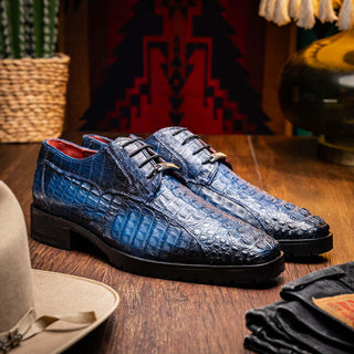 Marco Di Milano Rugasa Navy Exotic Crocodile Skin Derby (MDM1238)-AmbrogioShoes