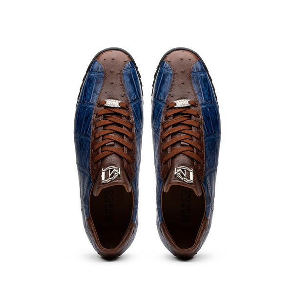 Marco Di Milano SAULO Men's Shoes Blue & Brown Exotic Ostich / Alligator Casual Sneakers (MDM1032)-AmbrogioShoes