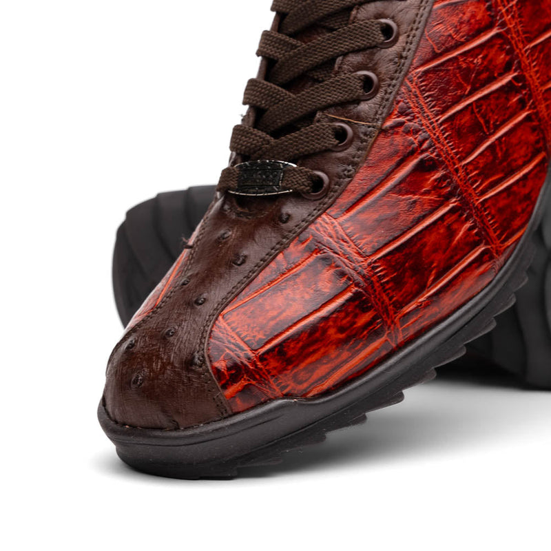Marco Di Milano SAULO Men's Shoes Burgundy & Brown Exotic Ostich / Alligator Casual Sneakers (MDM1031)-AmbrogioShoes