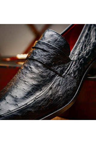 Marco Di Milano Salvatore Black Genuine Ostrich Slip-On Loafers (MDM1210)-AmbrogioShoes