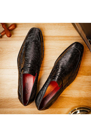 Marco Di Milano Salvatore Black Genuine Ostrich Slip-On Loafers (MDM1210)-AmbrogioShoes