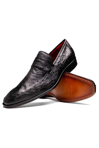 Marco Di Milano Salvatore Black Genuine Ostrich Slip-On Loafers (MDM1210)-AmbrogioShoes