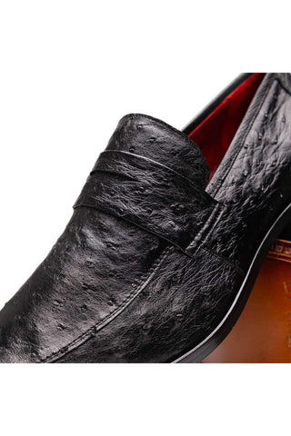 Marco Di Milano Salvatore Black Genuine Ostrich Slip-On Loafers (MDM1210)-AmbrogioShoes