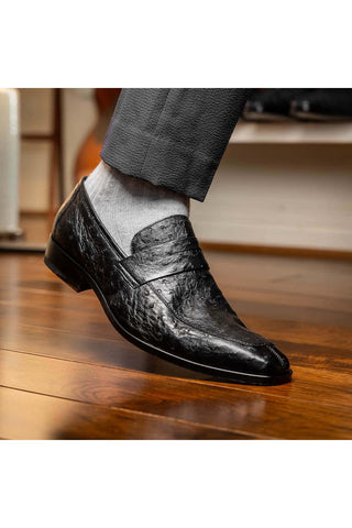 Marco Di Milano Salvatore Black Genuine Ostrich Slip-On Loafers (MDM1210)-AmbrogioShoes