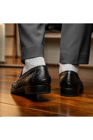 Marco Di Milano Salvatore Black Genuine Ostrich Slip-On Loafers (MDM1210)-AmbrogioShoes