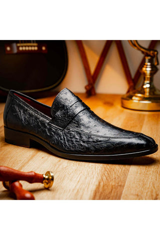 Marco Di Milano Salvatore Black Genuine Ostrich Slip-On Loafers (MDM1210)-AmbrogioShoes