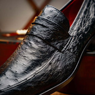 Marco Di Milano Salvatore Men's Shoes Black Genuine Ostrich Slip-On Loafers (MDM1210)-AmbrogioShoes