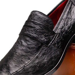 Marco Di Milano Salvatore Men's Shoes Black Genuine Ostrich Slip-On Loafers (MDM1210)-AmbrogioShoes