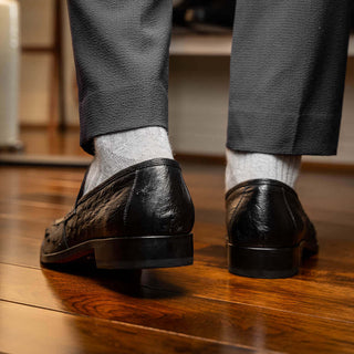 Marco Di Milano Salvatore Men's Shoes Black Genuine Ostrich Slip-On Loafers (MDM1210)-AmbrogioShoes