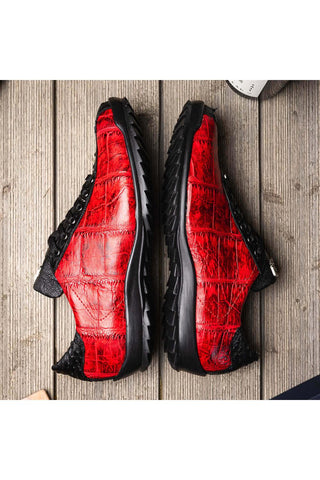 Marco Di Milano Saulo Black Cherry Exotic Ostrich / Alligator Casual Sneakers (MDM1045)-AmbrogioShoes