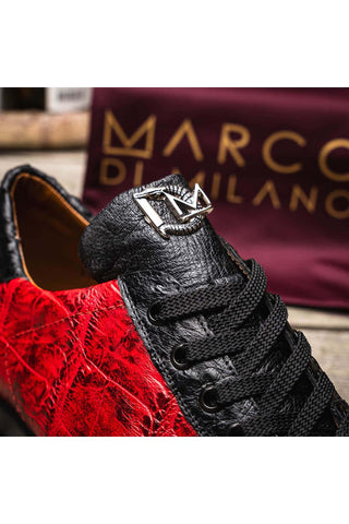 Marco Di Milano Saulo Black Cherry Exotic Ostrich / Alligator Casual Sneakers (MDM1045)-AmbrogioShoes