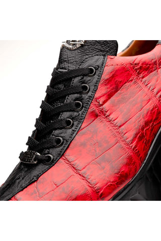 Marco Di Milano Saulo Black Cherry Exotic Ostrich / Alligator Casual Sneakers (MDM1045)-AmbrogioShoes