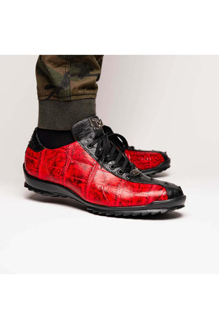 Marco Di Milano Saulo Black Cherry Exotic Ostrich / Alligator Casual Sneakers (MDM1045)-AmbrogioShoes