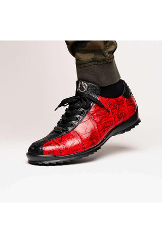 Marco Di Milano Saulo Black Cherry Exotic Ostrich / Alligator Casual Sneakers (MDM1045)-AmbrogioShoes