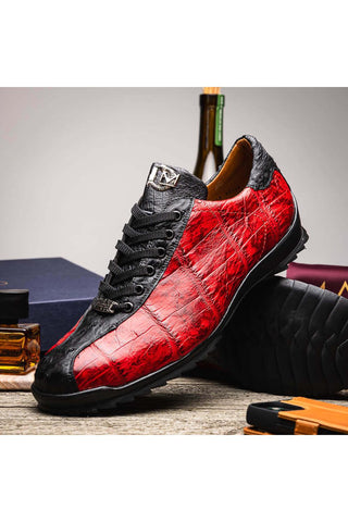 Marco Di Milano Saulo Black Cherry Exotic Ostrich / Alligator Casual Sneakers (MDM1045)-AmbrogioShoes