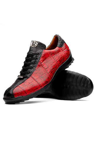 Marco Di Milano Saulo Black Cherry Exotic Ostrich / Alligator Casual Sneakers (MDM1045)-AmbrogioShoes