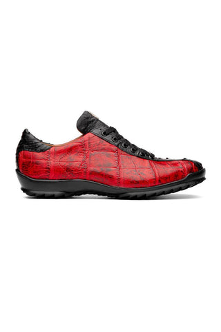 Marco Di Milano Saulo Black Cherry Exotic Ostrich / Alligator Casual Sneakers (MDM1045)-AmbrogioShoes