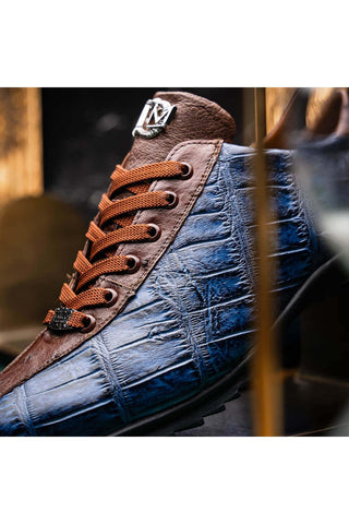 Marco Di Milano Saulo Blue Jeans Exotic Ostrich / Alligator Casual Sneakers (MDM1045)-AmbrogioShoes
