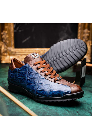 Marco Di Milano Saulo Blue Jeans Exotic Ostrich / Alligator Casual Sneakers (MDM1045)-AmbrogioShoes