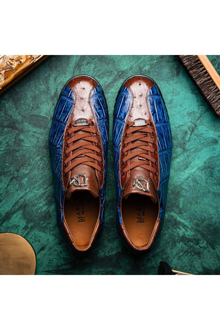 Marco Di Milano Saulo Blue Jeans Exotic Ostrich / Alligator Casual Sneakers (MDM1045)-AmbrogioShoes