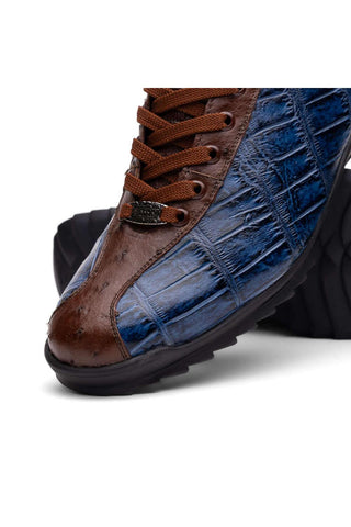 Marco Di Milano Saulo Blue Jeans Exotic Ostrich / Alligator Casual Sneakers (MDM1045)-AmbrogioShoes