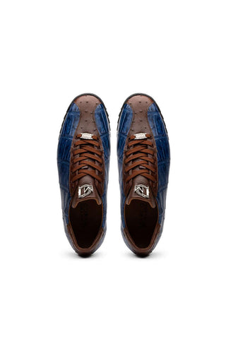 Marco Di Milano Saulo Blue Jeans Exotic Ostrich / Alligator Casual Sneakers (MDM1045)-AmbrogioShoes