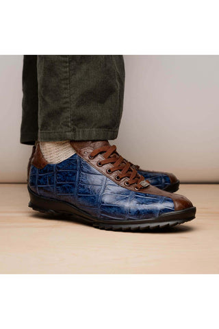 Marco Di Milano Saulo Blue Jeans Exotic Ostrich / Alligator Casual Sneakers (MDM1045)-AmbrogioShoes