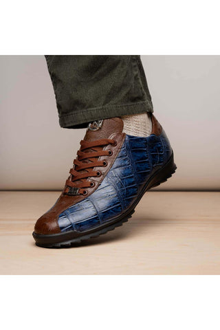 Marco Di Milano Saulo Blue Jeans Exotic Ostrich / Alligator Casual Sneakers (MDM1045)-AmbrogioShoes