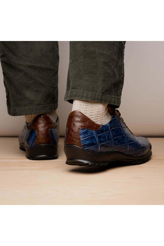 Marco Di Milano Saulo Blue Jeans Exotic Ostrich / Alligator Casual Sneakers (MDM1045)-AmbrogioShoes