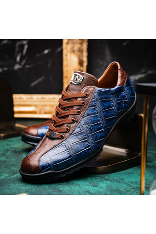 Marco Di Milano Saulo Blue Jeans Exotic Ostrich / Alligator Casual Sneakers (MDM1045)-AmbrogioShoes