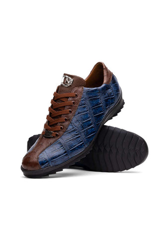 Marco Di Milano Saulo Blue Jeans Exotic Ostrich / Alligator Casual Sneakers (MDM1045)-AmbrogioShoes