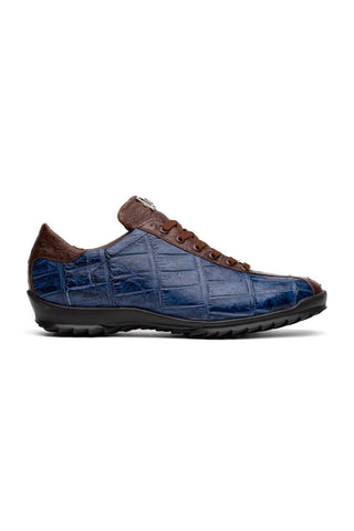 Marco Di Milano Saulo Blue Jeans Exotic Ostrich / Alligator Casual Sneakers (MDM1045)-AmbrogioShoes