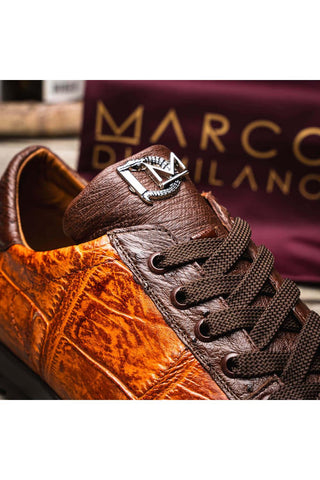 Marco Di Milano Saulo Brandy & Brown Exotic Ostrich / Alligator Casual Sneakers (MDM1045)-AmbrogioShoes