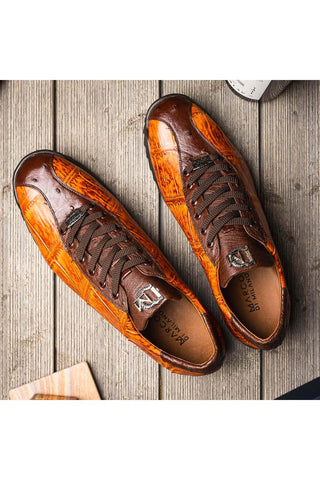 Marco Di Milano Saulo Brandy & Brown Exotic Ostrich / Alligator Casual Sneakers (MDM1045)-AmbrogioShoes