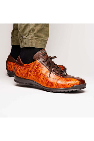 Marco Di Milano Saulo Brandy & Brown Exotic Ostrich / Alligator Casual Sneakers (MDM1045)-AmbrogioShoes