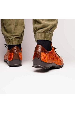 Marco Di Milano Saulo Brandy & Brown Exotic Ostrich / Alligator Casual Sneakers (MDM1045)-AmbrogioShoes