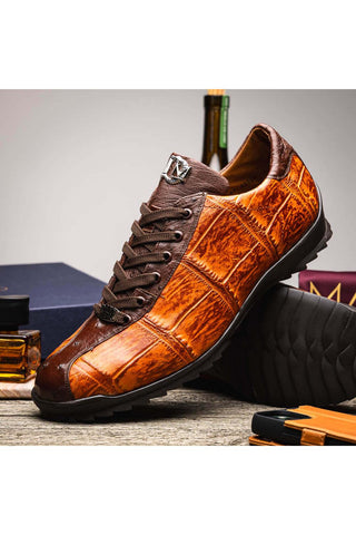 Marco Di Milano Saulo Brandy & Brown Exotic Ostrich / Alligator Casual Sneakers (MDM1045)-AmbrogioShoes