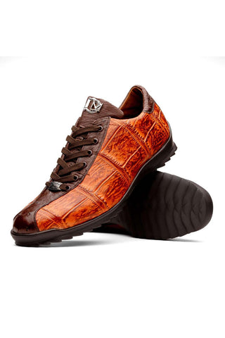 Marco Di Milano Saulo Brandy & Brown Exotic Ostrich / Alligator Casual Sneakers (MDM1045)-AmbrogioShoes