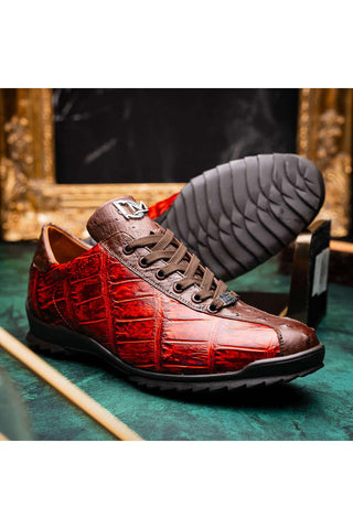 Marco Di Milano Saulo Cognac Exotic Ostrich / Alligator Casual Sneakers (MDM1045)-AmbrogioShoes
