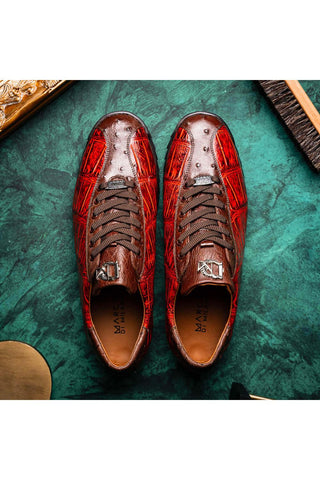 Marco Di Milano Saulo Cognac Exotic Ostrich / Alligator Casual Sneakers (MDM1045)-AmbrogioShoes