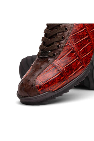 Marco Di Milano Saulo Cognac Exotic Ostrich / Alligator Casual Sneakers (MDM1045)-AmbrogioShoes