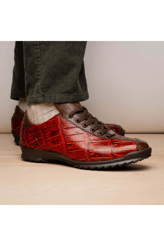 Marco Di Milano Saulo Cognac Exotic Ostrich / Alligator Casual Sneakers (MDM1045)-AmbrogioShoes