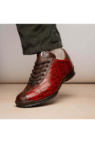Marco Di Milano Saulo Cognac Exotic Ostrich / Alligator Casual Sneakers (MDM1045)-AmbrogioShoes