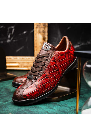 Marco Di Milano Saulo Cognac Exotic Ostrich / Alligator Casual Sneakers (MDM1045)-AmbrogioShoes