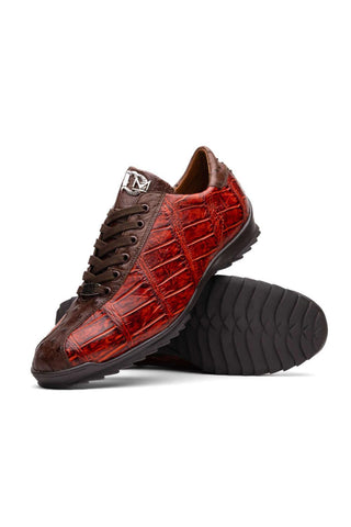 Marco Di Milano Saulo Cognac Exotic Ostrich / Alligator Casual Sneakers (MDM1045)-AmbrogioShoes