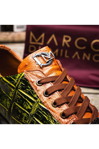 Marco Di Milano Saulo Green & Cognac Exotic Ostrich / Alligator Casual Sneakers (MDM1045)-AmbrogioShoes
