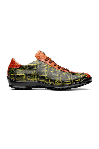 Marco Di Milano Saulo Green & Cognac Exotic Ostrich / Alligator Casual Sneakers (MDM1045)-AmbrogioShoes
