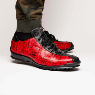 Marco Di Milano Saulo Men's Shoes Black Cherry Exotic Ostrich / Alligator Casual Sneakers (MDM1045)-AmbrogioShoes