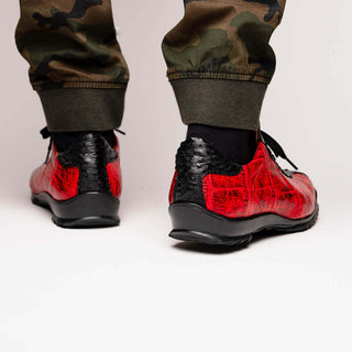 Marco Di Milano Saulo Men's Shoes Black Cherry Exotic Ostrich / Alligator Casual Sneakers (MDM1045)-AmbrogioShoes